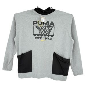 Puma Men's Winning Shot Gray Graphic Tech Pullover Hoodie Size XL Outerwear NWT